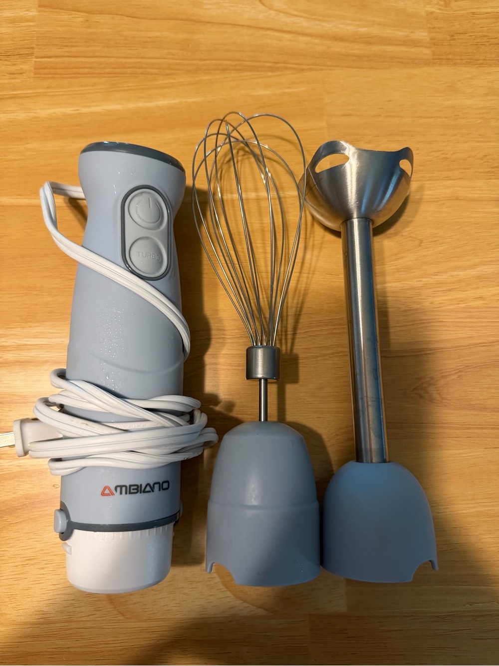 Gray Hand Blender with Whisk & Immersion Blender Attachments